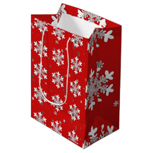 Pink White Snowflakes Red Medium Gift Bag