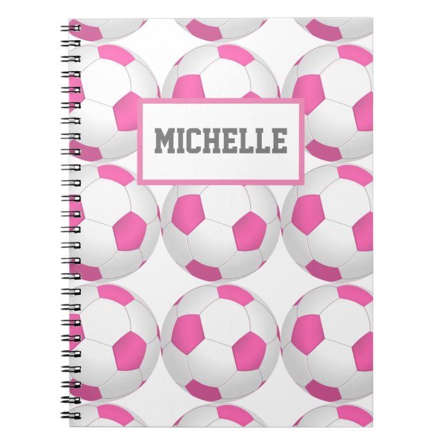 Pink white soccer ball pattern - add name notebook (Front)