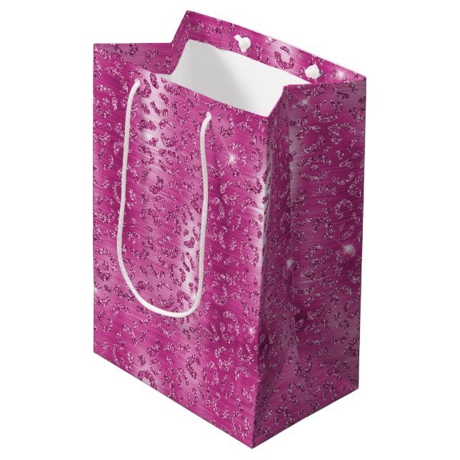 Pink White Sparkle Leopard Print           Medium Gift Bag (Front Angled)