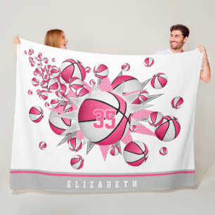 pink white sports room girls basketball blowout fleece blanket