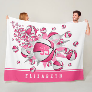 pink white sports room girls basketball blowout fleece blanket