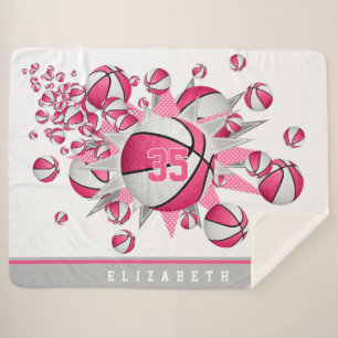 pink white sports room girls basketball blowout sherpa blanket