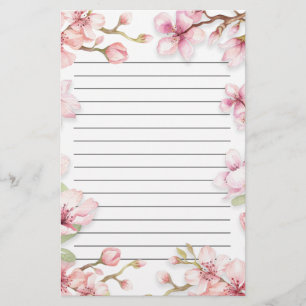 Pink White Spring Floral Lined Stationery
