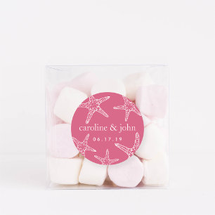 Pink & White Starfish Personalized Wedding Classic Round Sticker