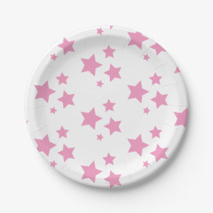 Pink White Stars Kids Baby Circus Party Paper Plate