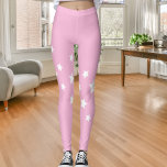 Pink white stars leggings<br><div class="desc">A simple diagonal pattern with white stars on a girly pink background.</div>