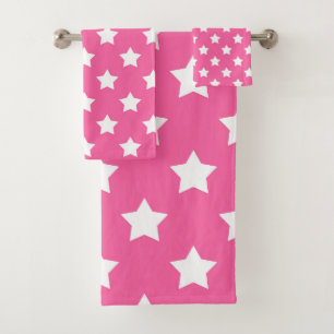 Pink White Stars Pattern Decorative Bath Towel Set