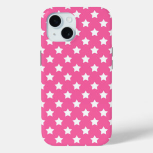Pink White Stars Pattern Decorative iPhone 15 Case