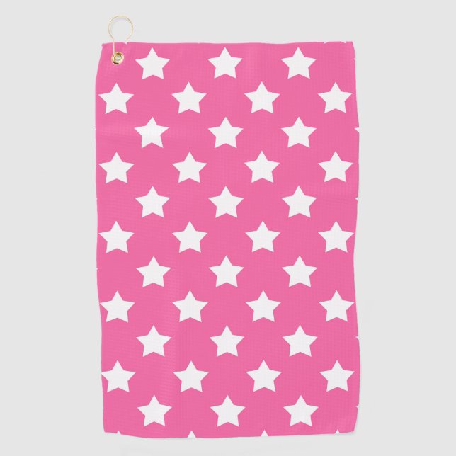Pink White Stars Pattern Decorative Golf Towel (Front)