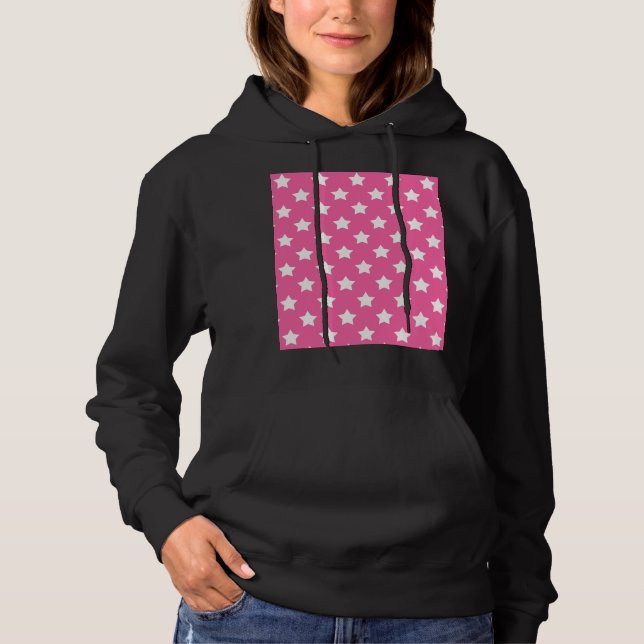Pink White Stars Pattern Decorative Hoodie (Front)