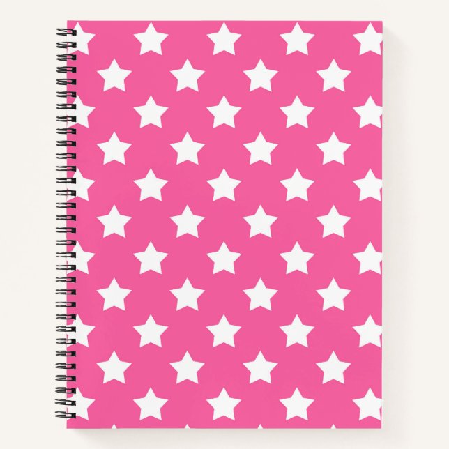 Pink White Stars Pattern Decorative Notebook (Front)