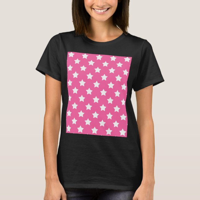 Pink White Stars Pattern Decorative T-Shirt (Front)