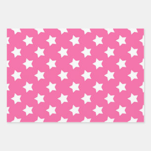 Pink White Stars Pattern Decorative Wrapping Paper Sheet
