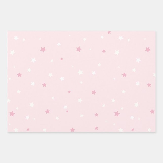Pink White Stars Pattern  Wrapping Paper Sheet (Front)