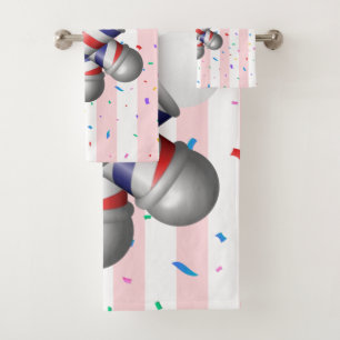 Pink & White Stripe Bathroom Towel Set Barber Pole