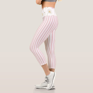 Pink White Stripe Capri Leggings