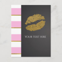 Pink & White Stripe Faux Gold Shimmer Lips Event