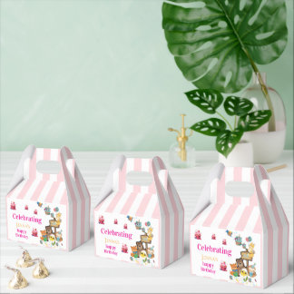 Pink& White Stripe Happy Birthday Gable Favour Box