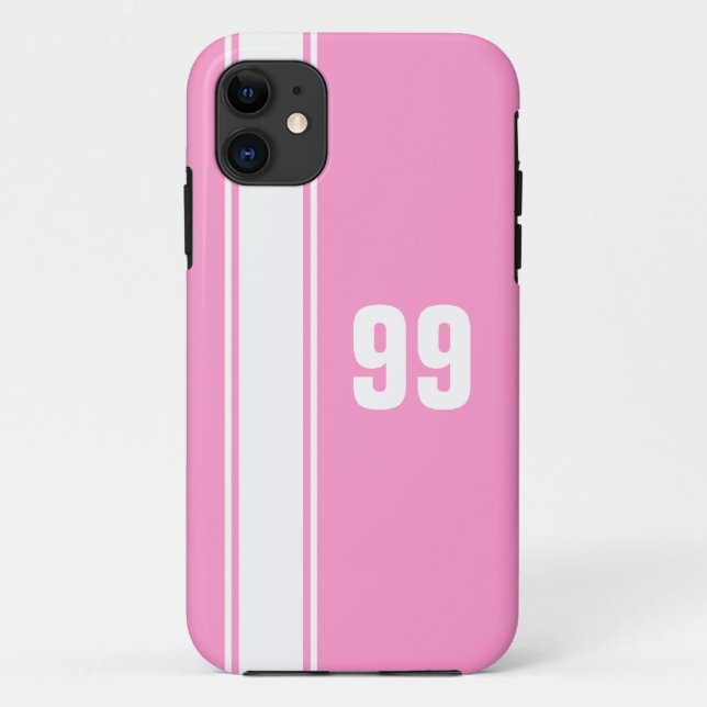 Pink & White Stripe Jersey Numbered iPhone Case (Back)