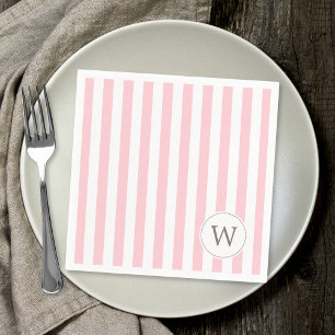 Pink White Stripe monogram baby shower decor Napkin
