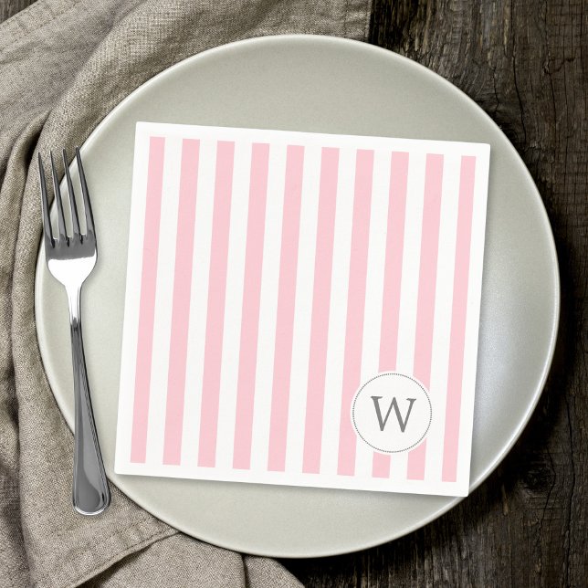 Pink White Stripe monogram baby shower decor Napkin (Creator Uploaded)