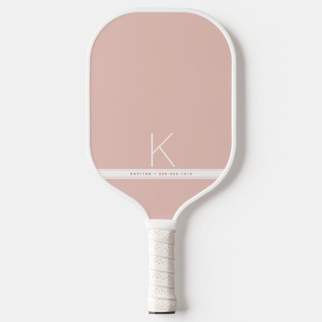 Pink White Stripe Simple Modern Monogram Pickleball Paddle (Front)