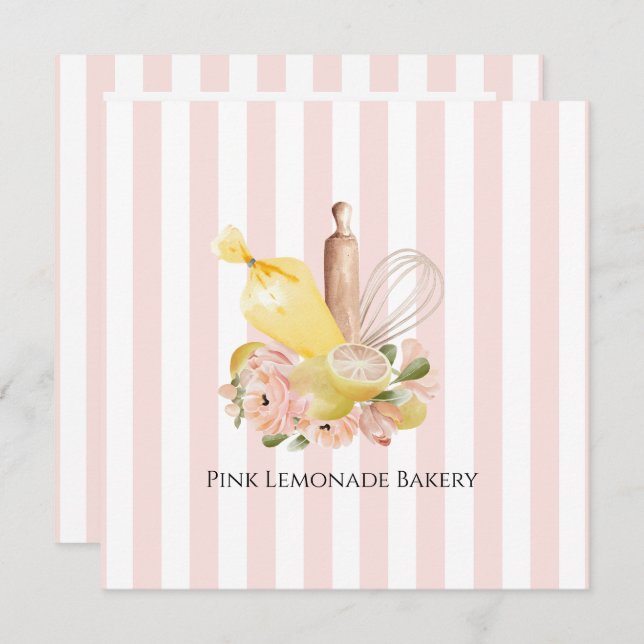 Pink White Striped Bakery Thank You Card (Front/Back)