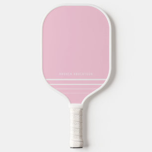 Pink & White Striped Minimal Personalised Name Pickleball Paddle