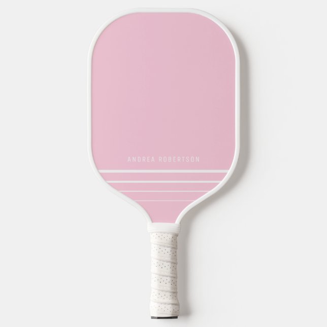 Pink & White Striped Minimal Personalised Name Pickleball Paddle (Front)