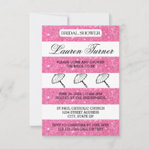 Pink &White Stripes -3x5 Bridal Shower Invitation