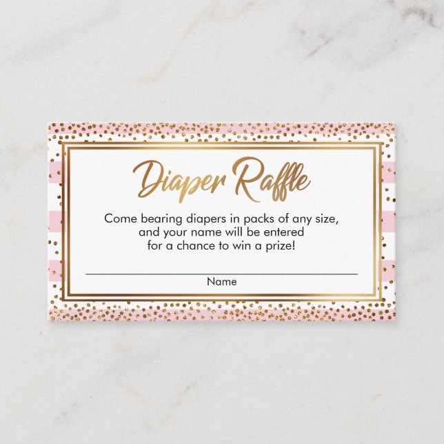 Pink & White Stripes, Confetti Diaper Raffle Cards (Front)