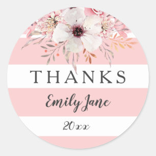 Pink White Stripes Floral Baby Shower Stickers