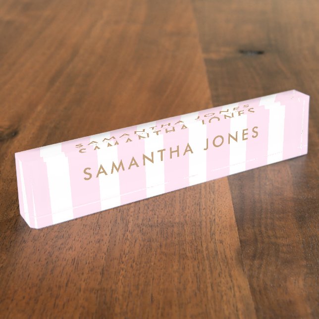 pink white Stripes Gold Classic Personalized Nameplate (Side)