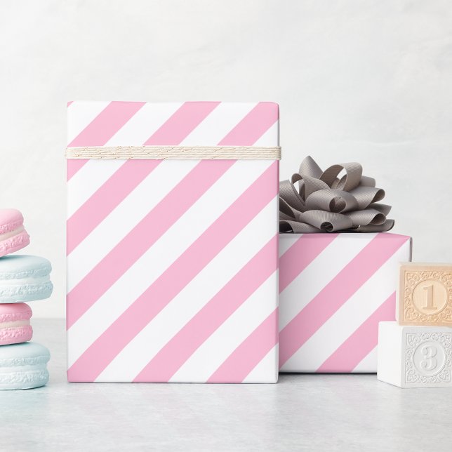 Pink White Stripes Gold Text Christmas Birthday Wrapping Paper (Pink White Stripes Gold Text Christmas Birthday Wrapping Paper)