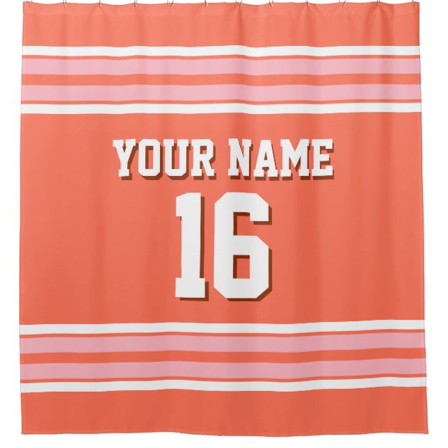 Pink White Stripes Sports Jersey Shower Curtain (Front)