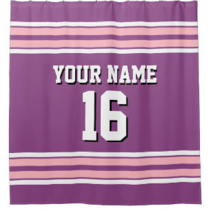 Pink White Stripes Sports Jersey Shower Curtain
