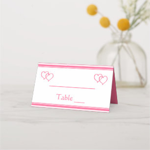Pink & White Stripes Wedding Hearts Party Escort Place Card