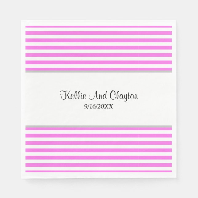 Pink/White Stripes Wedding Napkins (Front)