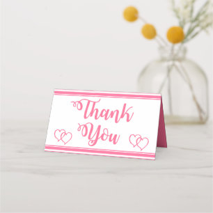 Pink & White Stripes Wedding Thank You Place Card