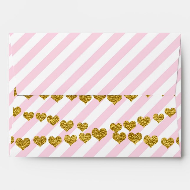 Pink & White Stripes with Gold Hearts Party Envelopes (Back (Top Flap))