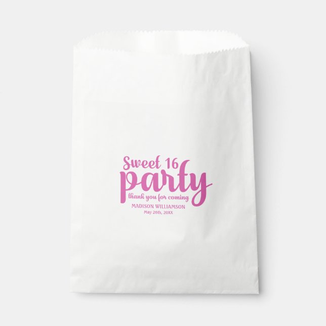 Pink & White Sweet 16 Thank You Personalised Favour Bags (Front)