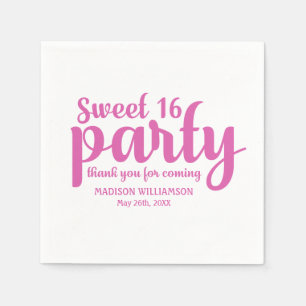 Pink & White Sweet 16 Thank You Personalised Napkin