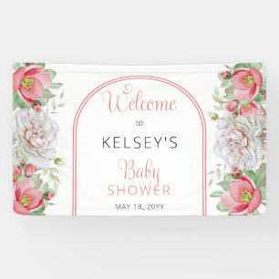 Pink   White Sweet Floral Blooms Girl Baby Shower Banner
