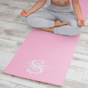 Pink & White Swirly Initial Monogram Yoga Mat