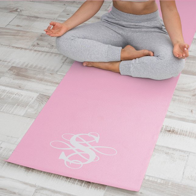 Pink & White Swirly Initial Monogram Yoga Mat (Creator Uploaded)