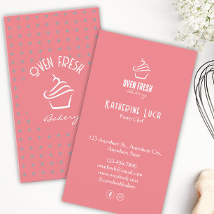 Pink White Text Dots Cupcake Bakery Business Card