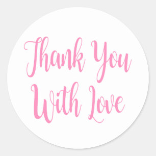 Pink & White Thank You With Love Wedding Party Classic Round Sticker
