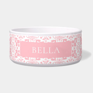 Pink White Tile Pattern Elegant Personalized Pet