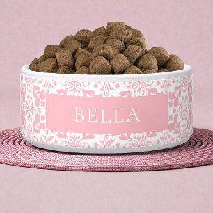 Pink White Tile Pattern Elegant Personalized Pet