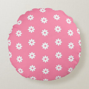 PINK WHITE TINY FLOWERS YELLOW PINK HEARTS ROUND CUSHION